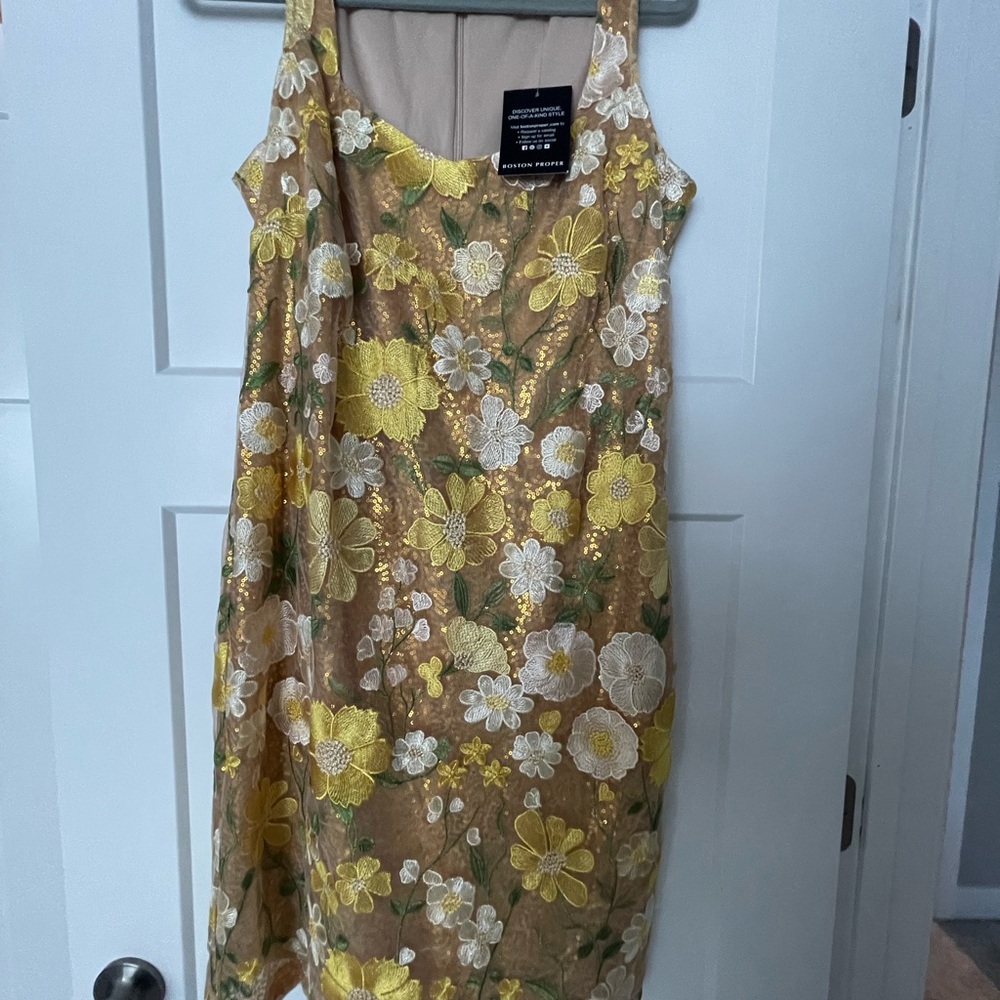 Boston Proper Floral Mini Dress in Yellow and White